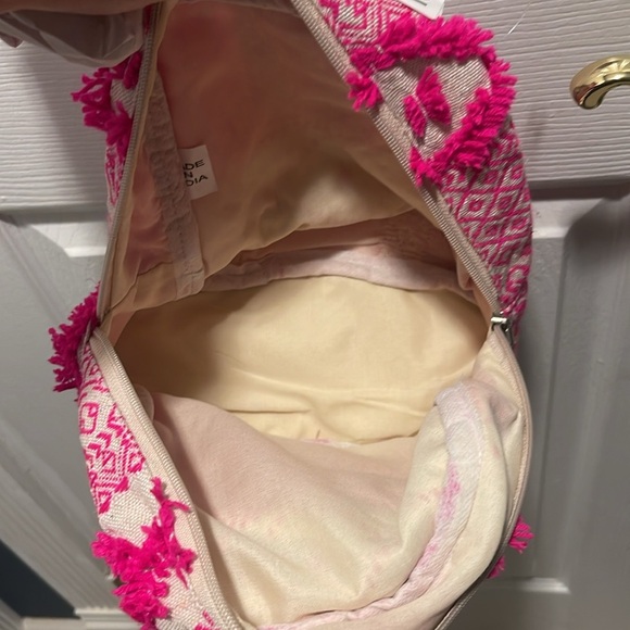 NEW Pink embroidered mini backpack bag with yarn fringe accent NWT - Picture 7 of 10